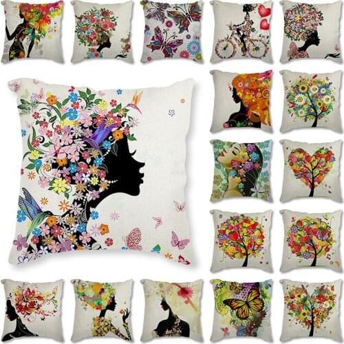 Floral Wreath Cushion Covers Flower girls Cushion Cover Bedroom Sofa Linen Pillow Case Cartoon fairy Home Decorative pillowcase