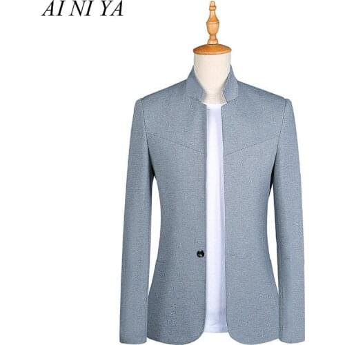 Mens Stand Collar Jackets Men Slim Blazers Single Button Plus Size 5XL Mens Blazer black Jacket Male Coat