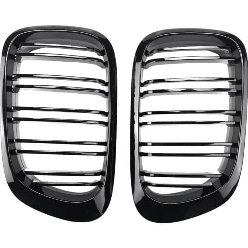 A Pair Glossy Black Double Rims Grille M Style Modified Baking Varnish Black Grille for BMW E46 2 Doors 98-02 Year