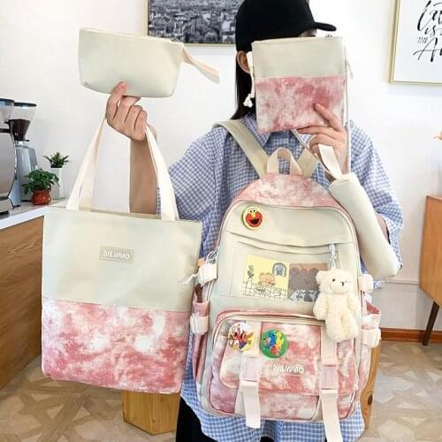5 Pcs Set Womens School Backpack Waterproof School Bags For Teenager Girls Kawaii Schoolbags