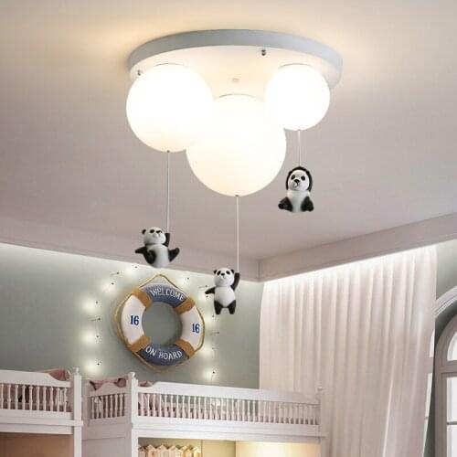 Nordic Creative Panda Bedroom LED Ceiling Lamp Living Room Childrens Cartoon Animal Unique Art Decorative Lighting Fixture