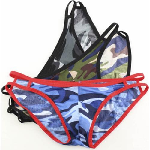 Summer Underwear Sexy Briefs Mens Lingerie Jockstrap Camouflage Males U Bulge Pouch Bottoms Soft Homme Triangle Panties 3pcs/lot