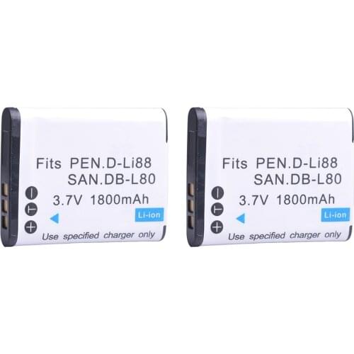 D-Li88 1800mAh DLI88 DB-L80 VW-VBX070 Li-ion Battery for Pentax Optio H90 P70 P80 W90 WS80 Cameras Sanyo Xacti DMX-CG11