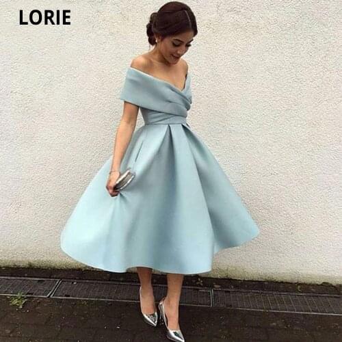LORIE Sexy V-Neck Tea-Length Evening Dresses 2021 Simple Satin Robe De Soirée De Mariage Formal Pleat Prom Party Gowns Plus Size