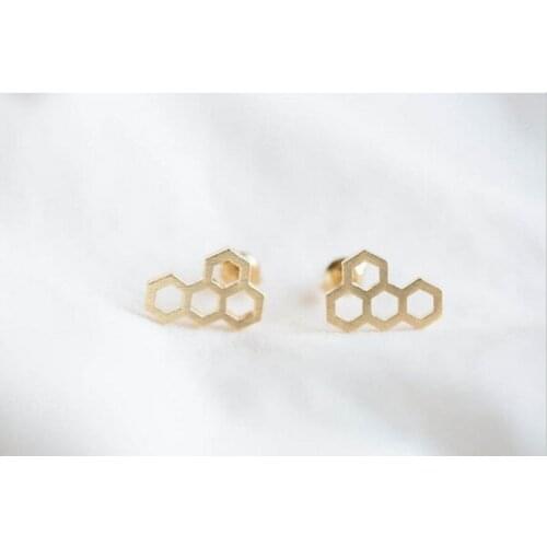 Trendy Honeycomb stud earrings Hexagonal stud earrings wholesale Geometric ring