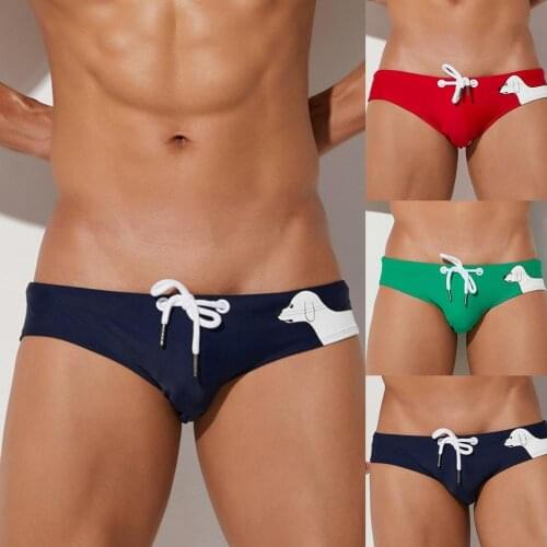 Men Sexy Summer Swimsuit Briefs Low Waist Bathing Suit Swim Trunks Animal Printed Drawstring Men Easy Match Shorts for Beach