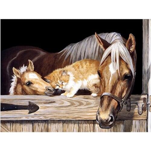 Two Horse Animal DIY Embroidery 11CT Cross Stitch Kits Needlework Craft Set Cotton Thread Printed Canvas Home Decoration Sell