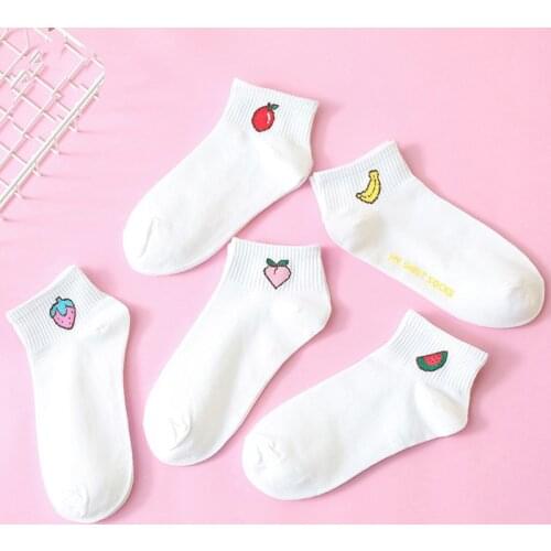 5 Pair/ Pack Women Socks Fruit Invisible Short Summer White Socks Comfortable Cotton Boat Sock Meias Feminina Ankle Socks Woman