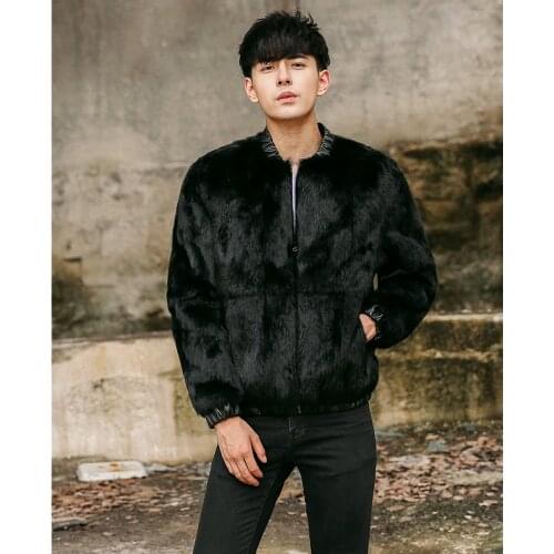 New real genunie natural rabbit fur coat fashion short style mens jacket warm winter custom big size