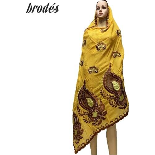 2021New African Women 100% Cotton Hijab Scarf Soft Handband Fashion Embroidered Scarves 215*110cm Muslim Turban Big Inner Hijab