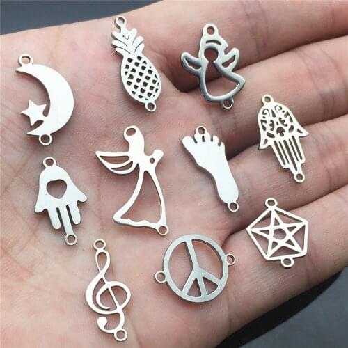 New Stainless Steel Double Hole Connectors 10pcs Angel Footed cherub charm Necklace Bracelet Connect Diy Jewelry Making Finding