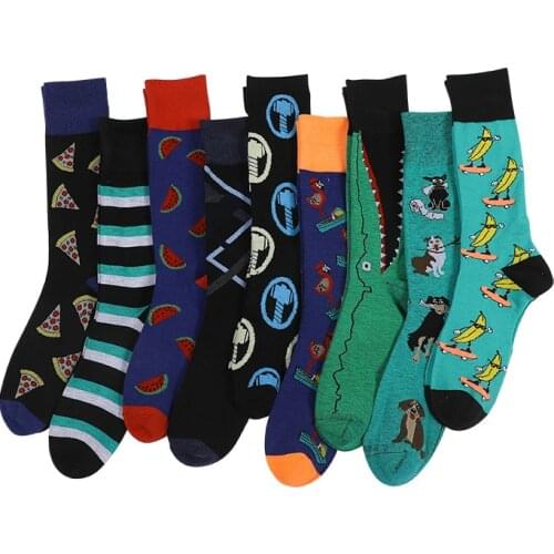 Peonfly Fashion Novelty Cartoon Cotton Mens Hip Hop Harajuku Kawaii Pink Fruit Animal Print Beer Funny Casual Socks Gifts Men