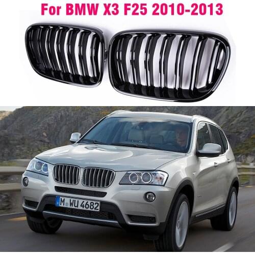 1Pair Front Kidney Grilles Matte Gloss Black For BMW X3 F25 2010 2011 2012 2013 Replacement Racing Bumper Car Styling