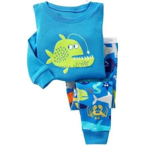 Boys Sleepwear Fish cartoon Autumn Animal Pajama sets Children pyjamas Infant flower Panda Pijamas Girls Clothing Nightwear 2-8T