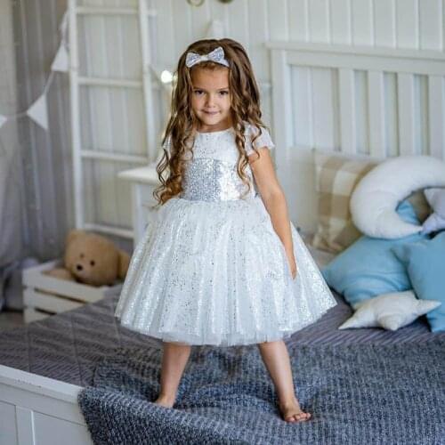 Short Fashion Kids Girls Elegant Flower Girl Dress Princess Party Pageant Formal Sequins Tulle 2-14 Y