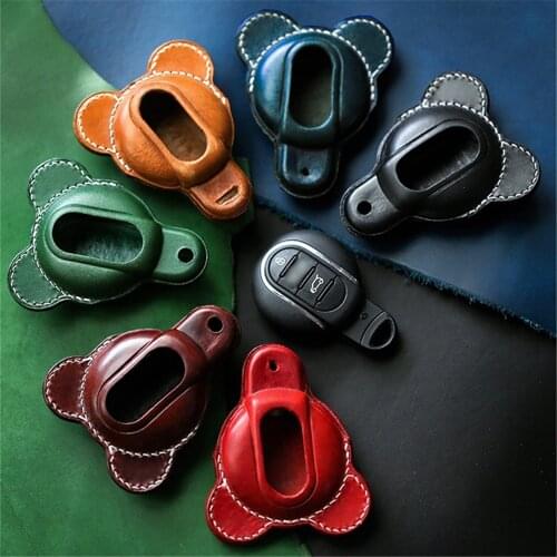 Suitable for BMW MINI key shell mini cooper handmade leather car key cover two-needle one-line pure hand-made
