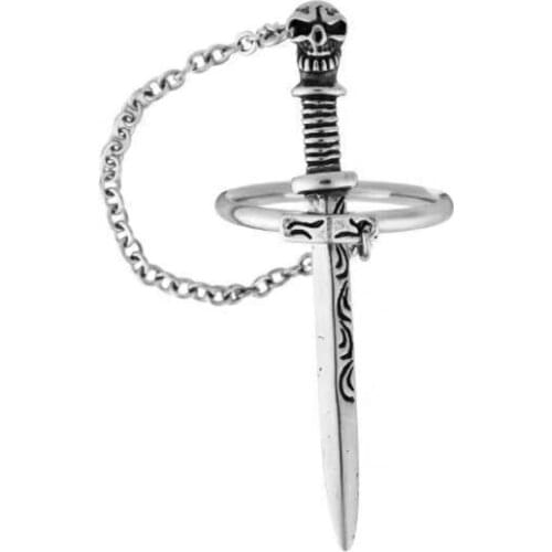 Gothic Punk Skull Sword Movable Plug-in Finger Ring Medieval Knight Dagger Chain Ring Band Vintage Statement Jewelry