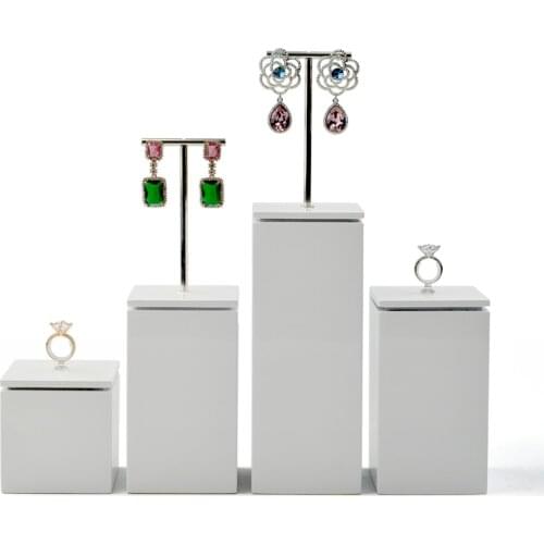 FANXI Elegant White Painted Solid Wood Ring Display Stand Earring Organizer Showcase Holder Jewelry Showing Cabinet