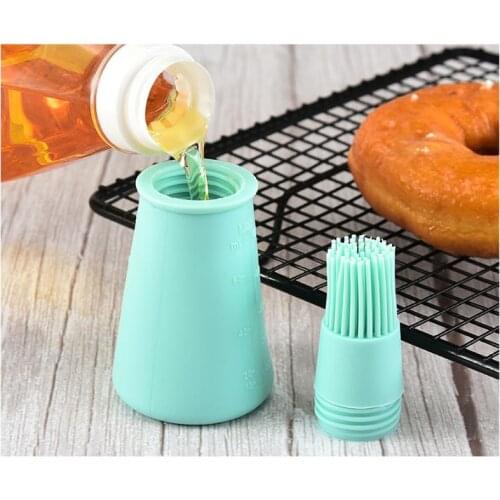 Silicone Oil Bottle Brush Multifunction Basting Brush Sauce Oil Bottle with Lid Silicone Oil Bottle Brush for Kitchen Baking