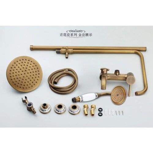 Shower Faucets Bath Shower Sets Antique Brass Finish Bathroom Rainfall With Spray Shower Set Durable Brass Faucet Set