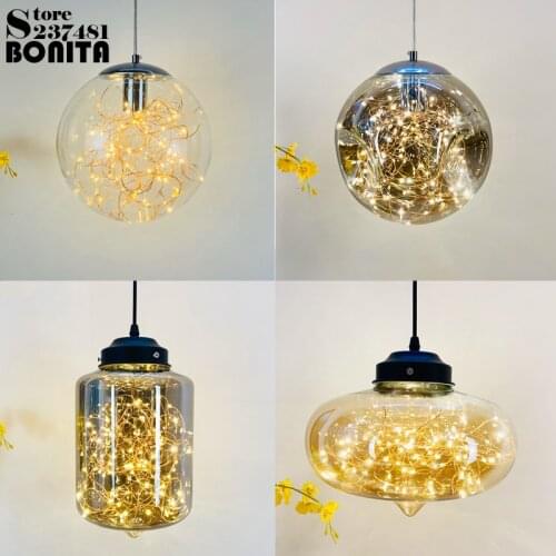 Glass Starry hanging lights bedroom Fireworks bubble ball pendant lamp modern Firefly droplight loft Nordic minimalism