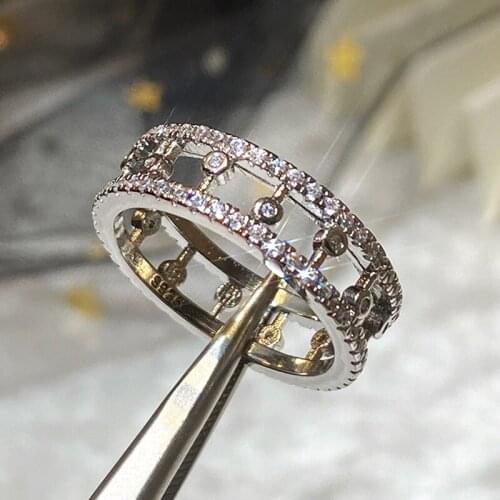 YOUHAOCC Hollow Jewelry Ladies Ring Retro Double Row Zircon Ring High Sense Index Finger Net Celebrity Ins Ring Fashion Ring