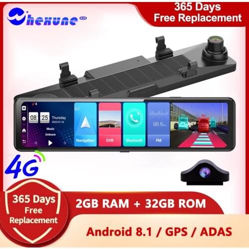 WHEXUNE2G+32G 12 Inch 4G Car Rearview Mirror Android 8.1 Stream Media GPS Navi Car Dvr Dual 1080P Camera Dash Cam ADAS GPS Track