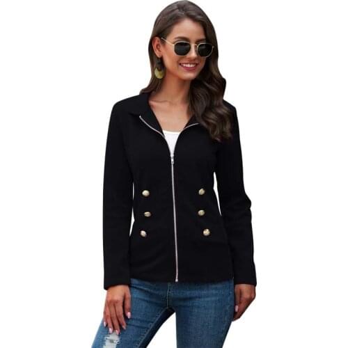 New Jacket Tops For Women Autumn Vintage Long Sleeve Stand Collar Zipper Office Lady Fashion Casual Jackets Feminine 2021