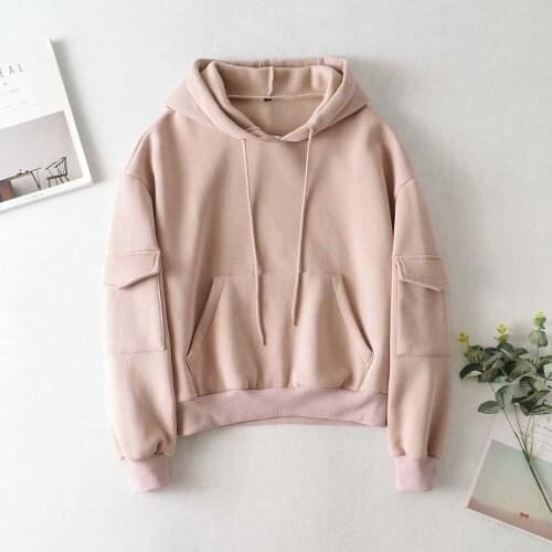 2021 New women hoodies pockets sweatshirts hooded pullovers fall clothes fleece thick warm tops Solid color