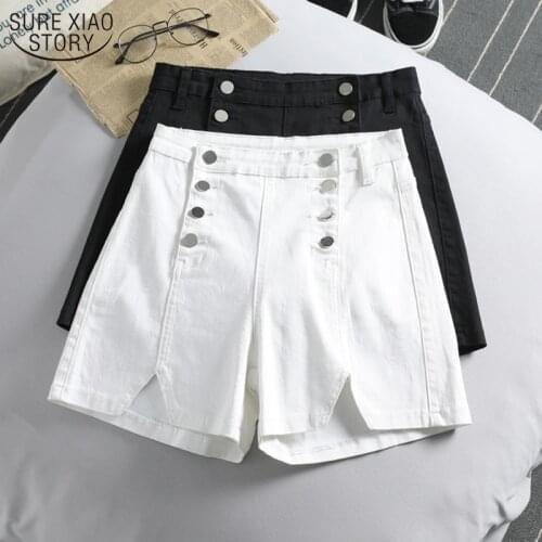 2021 Casual Black White Shorts Women Korean Button loose Short Jeans Vintage Summer High Waist Denim Shorts Shorts Female 10251