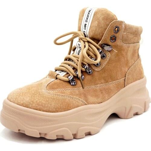 Dropshipping Genuine Leather Platform Sneakers Women 2019 Fashion Womens Winter Boots Plush Warm Combat Boots Woman Martin Shoe