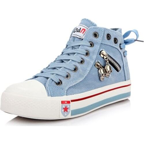 Women Fashion Sneakers Denim Canvas Shoes Spring/Autumn Casual Shoes Trainers Walking Skateboard Lace-up Shoes Femmes