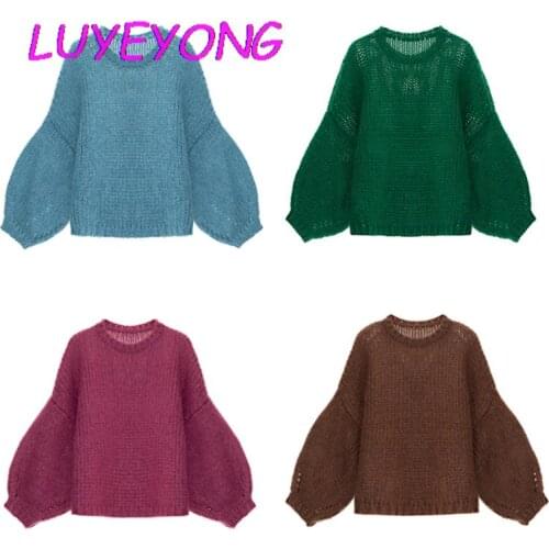 5 Colors Korean Fashion Clothes Autumn Winter Women Long Lantern Sleeve Knit Pull Sweaters Vintage Lady Elegant Pullover Sweater