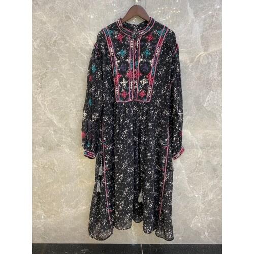 2021 Spring Autumn New Women Flower Prints Long Sleeve Embroidery Dresses For Ladies 2 Color Tutu