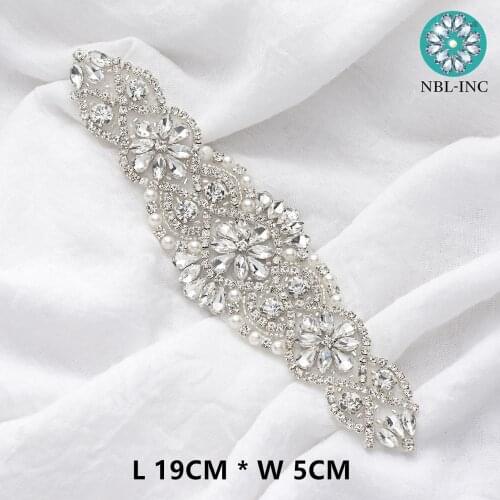 10PCS) Handmade beaded bridal silver clear rhinestone crystal applique iron on for wedding dresses sash belt DIY WDD0152