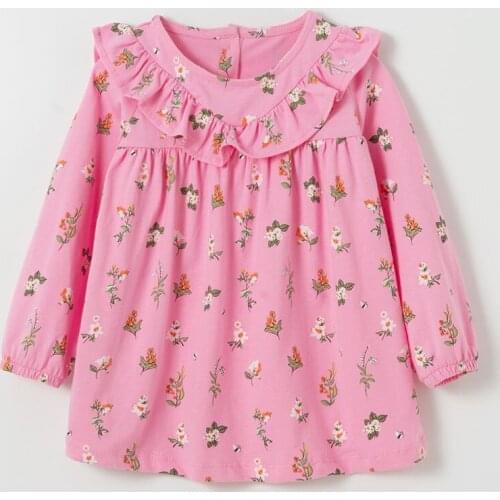 100% Knitted Cotton Baby Girl Clothes 2021 Spring Autumn Infant Kids Dress Long Sleeve One-pieces Dresses for Girls Flowers Tops
