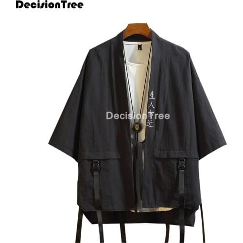 2021 kimono japanese kimono mujer men kimono pajamas yukata samurai japanese streetwear mens kimono jacket black strap