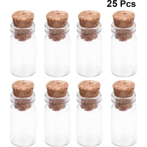25 Pcs Glass Wish Bottles Clear Small Mini Glass Jars with Cork Stoppers DIY Wish Bottles For Message Weddings Wish Party Favors