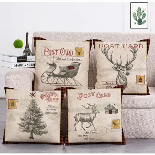 45*45cm Christmas ink drawing design print Cushion Cover Linen Throw Pillow Car Home Decoration Decorative Pillowcase T395