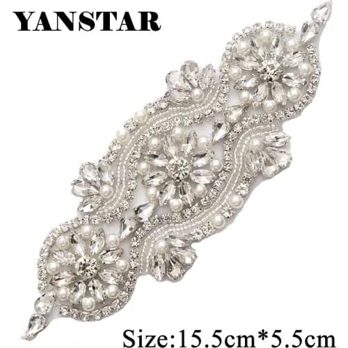 2PIECE Handmade Rhinestones Appliques Sewing On Wedding Dresses Belt Sashes Rose Gold Silver Pearl Crystal DIY Bridal Accessory