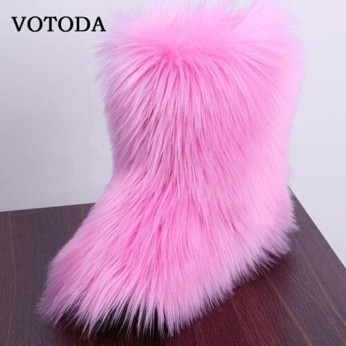 Australia Women Furry Fur Ankle Boots Winter Warm Snow Boots Fluffy Fox Fur Boots Flat Female Plush Platform Shoes Botas Mujer