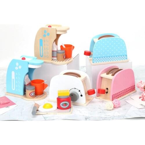 Childrens wooden simulation bread machine coffee machine kitchen food pretend toy role play educational toy gift for kids girls