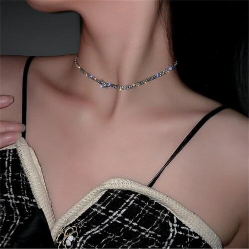 FYUAN Shine Full Rhinestone Choker Necklaces for Women Geometric Knot Clavicle Chain Necklaces Statement Jewelry