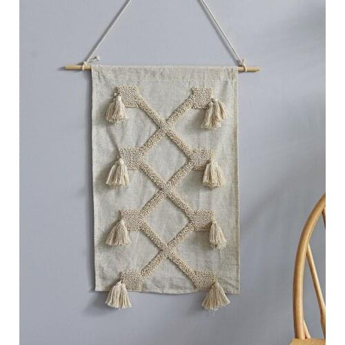 Hand-woven Tapestry Cotton And Linen Beige Simple Bohemian Indian Background Wall Living Room Hotel Valance Decor Macrame