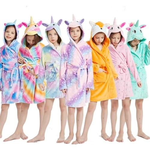 Winter Kids Unicorn Robe For Girls Pajamas Animal Hooded Children Bathrobe Boys Sleepwear Kids Dressing Gown Baby NightGowns