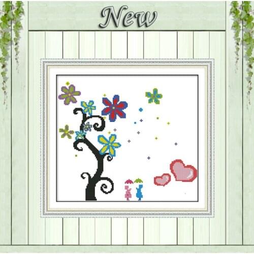 Magic Tree lovers cartoon paintings counted printed on canvas DMC 14CT 11CT chinese Cross Stitch Needlework Sets Embroidery kits