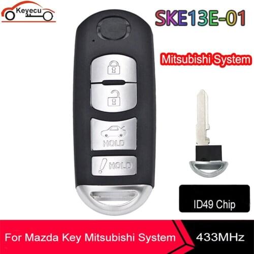 KEYECU Smart Remote Car Key 4 Button 433MHz 49 Chip FOB for Mazda 6 3 MX-5 2012 2013-2017 FCC: SKE13E-01 (Mitsubishi System)