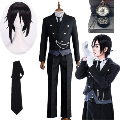 Black Butler 2 Kuroshitsuji Sebastian Michaelis Cosplay Costume Unisex Uniform Halloween men women Cosplay Costume and wig