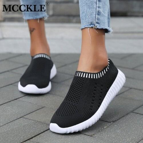 MCCKLE Womens Sneakers Flat Shoes Woman Flat Knitting Autumn Female Mesh Vulcanized Ladies Slip on Breathable Casual Loafers