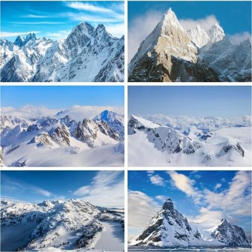 Laeacco Mountain Snow Winter Blue Sky Cloudy Natural Scenic View Photo Background Photography Backdrop Photocall Photo Studio